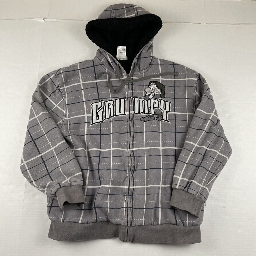 Disney Parks Full Zip Hooded Knit Jacket Women’s M  Sharpa Lined Grumpy Gray